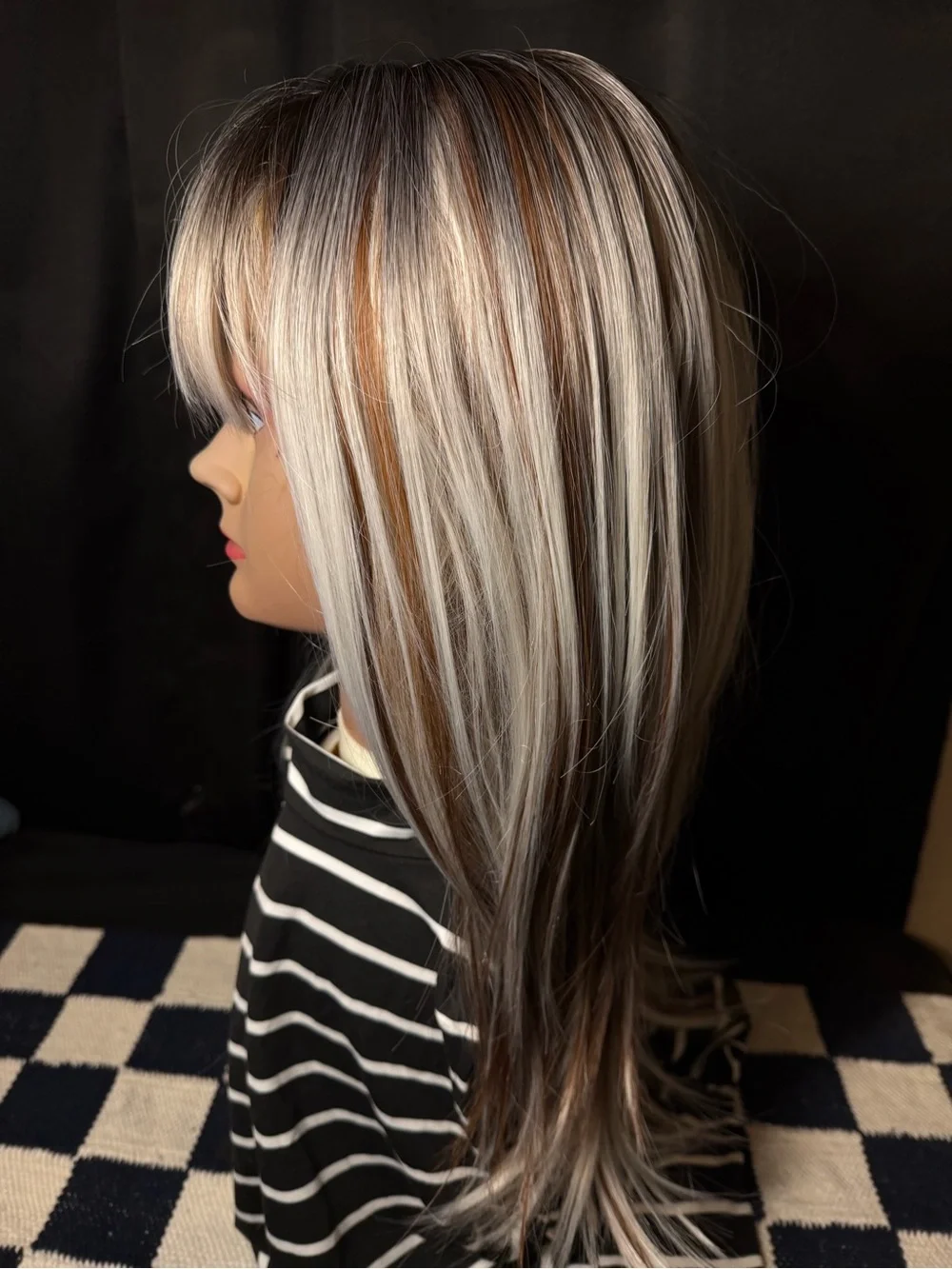 DWY Layered Synthetic Wig with Fringe - Silver Blonde Ombre